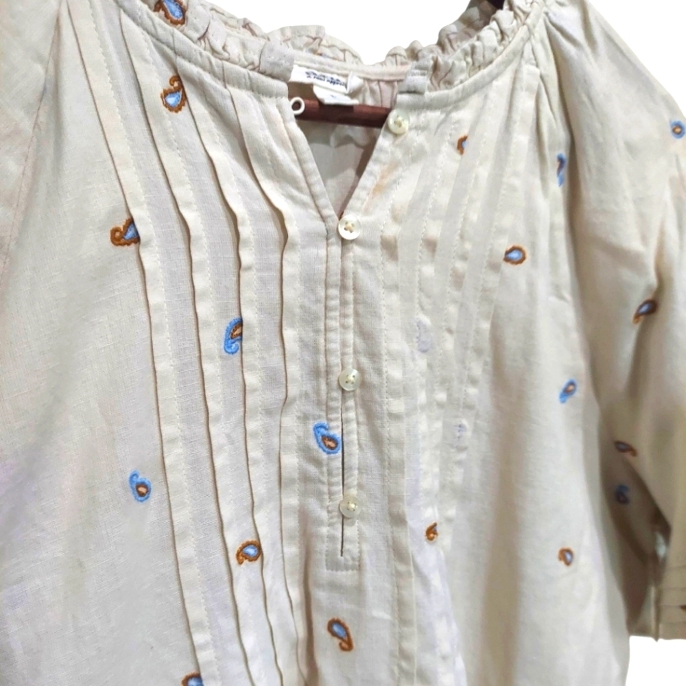 NWT Ana Cotton/Linen Em roidered Blouse With Pintuck Details - Picture 3 of 7
